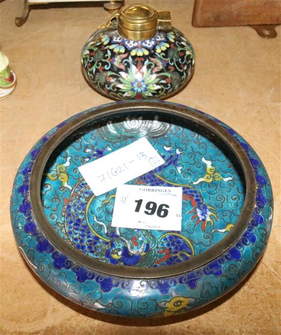 Chinese cloisonne enamel bowl and inkwell